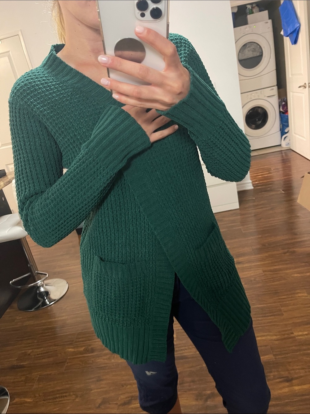 Women’s Green Open-Front Knit Sweater Cardigan